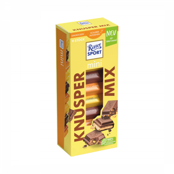 Ritter Sport Mini Knusper Mix, 3 Sorten Knusperkeks, Knusperflakes, Salted Caramel, 9 Stueck, 150g